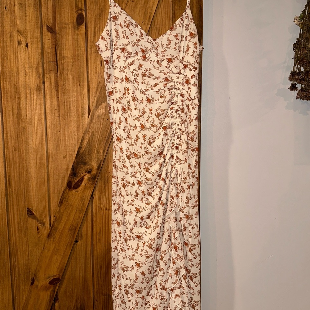 Forever 21 Cream and Brown Floral Midi Dress